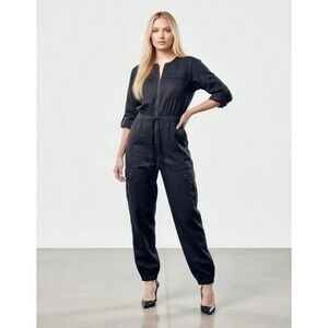 Athleta Celestial Utility Zip Jumpsuit Black Womens Size XS Long Sleeve EUC